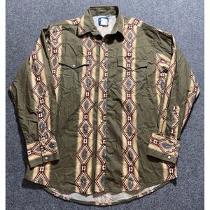 Vintage Wrangler Mens XL Western Shirt Long Sleeve Striped Aztec Pearl Snap